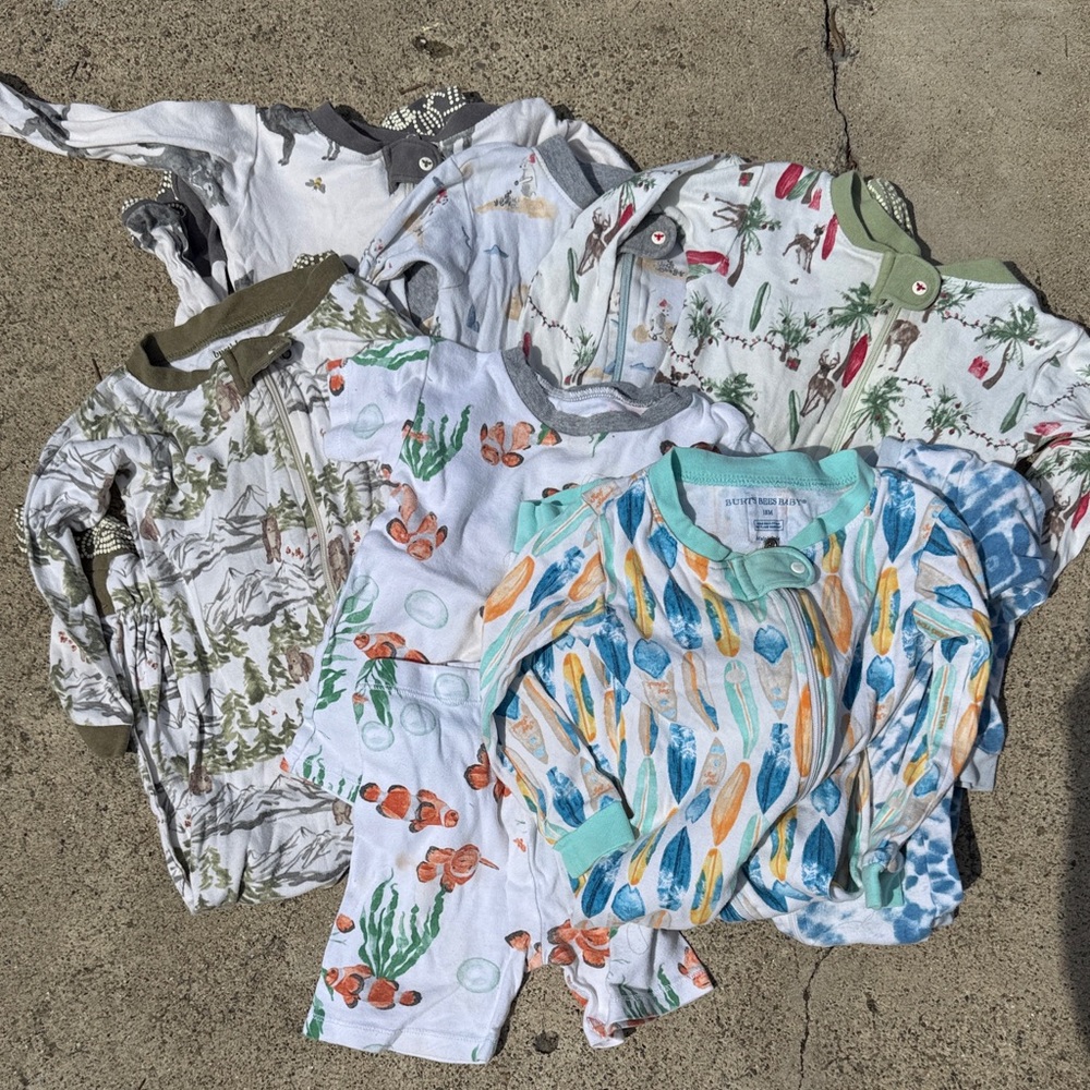 Burt’s Bees Baby Mixed Baby Toddler Pajama Bundle - Ocean & Neutral Prints 7 Set